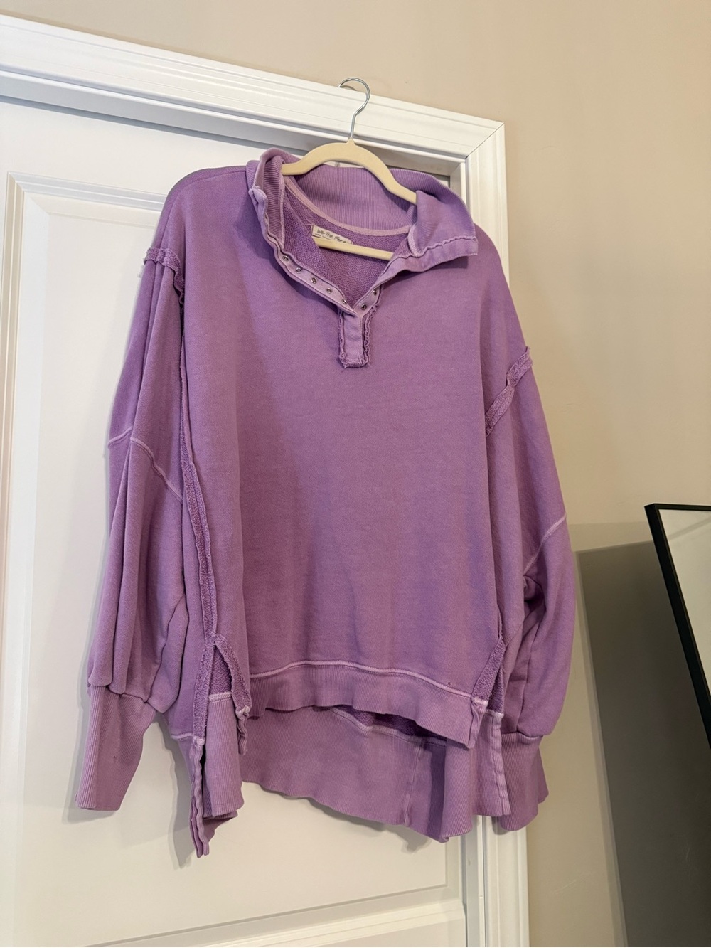 We The Free Lilac Oversized Pull-Over Snap Neck Sweater